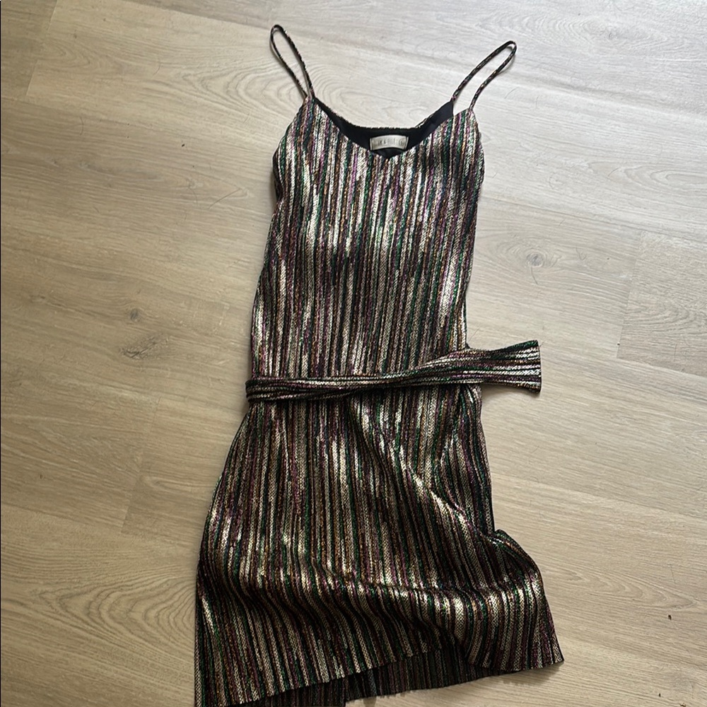 Em & Elle Striped Metallic Dress with Belt